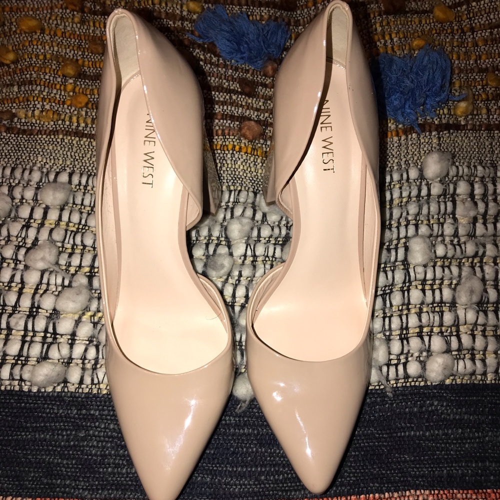 Nine West Patton Leather Nude Block Heel Pumps